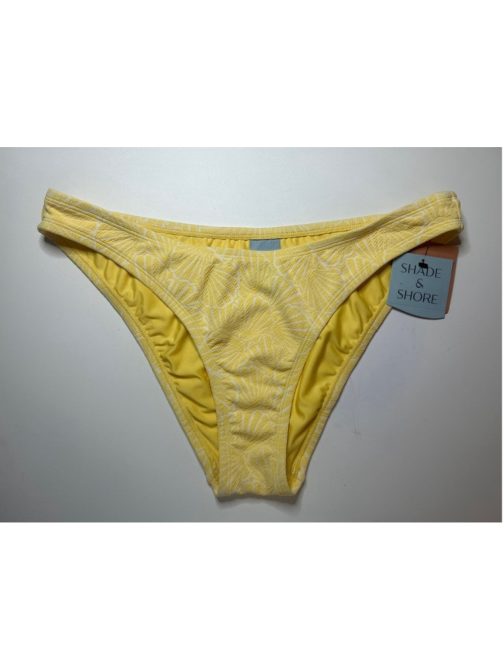 Shade & Shore Bikini Bottom L Yellow White Low Rise High Leg Cheeky